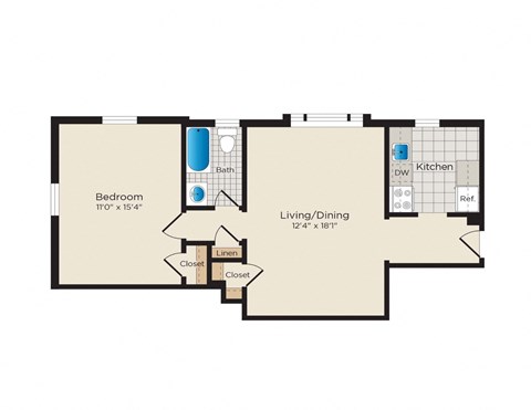 Falkland Chase Apartments in Silver Spring, Maryland 1 Bedroom Floor Plan